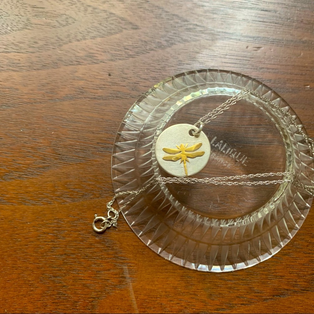 Silver Dragonfly Disk Charm Necklace